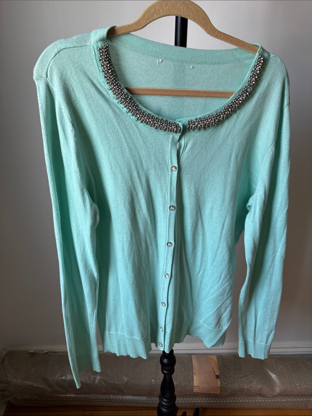 Embellished Mint Green Cardigan